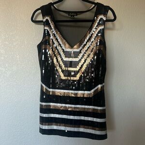 Black, gold and silver sequin top